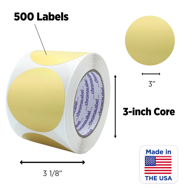 ChromaLabel 3 Inch Round Label Permanent Color Code Dot Stickers, 500 Labels per Roll, Metallic Gold