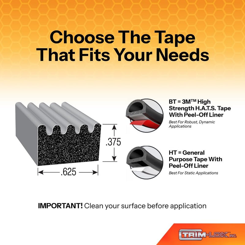 Trim-Lok X103HT-25 EPDM Closed Cell Sponge HT (General Acrylic) PSA Rubber Seal, Ribbed, 0.375" Height, 0.625" Width, Rectangle AX103HT-25