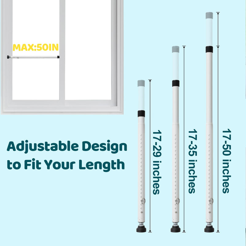 Sliding Door Lock, 18-50 inches Adjustable Sliding Door Security Bar, 1 Inch Heavy Duty Sliding Glass Door Lock Bar for Window, Patio, Bacony, Apartment, White