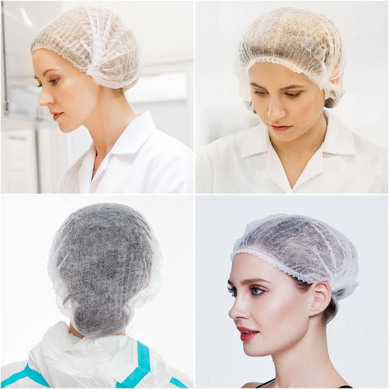 SRunDe Pack of 100 Disposable Hair Nets 21 Inch Breathable Disposable Caps with Elastic Stretch Band White Fleece Caps Head Caps for Nurses