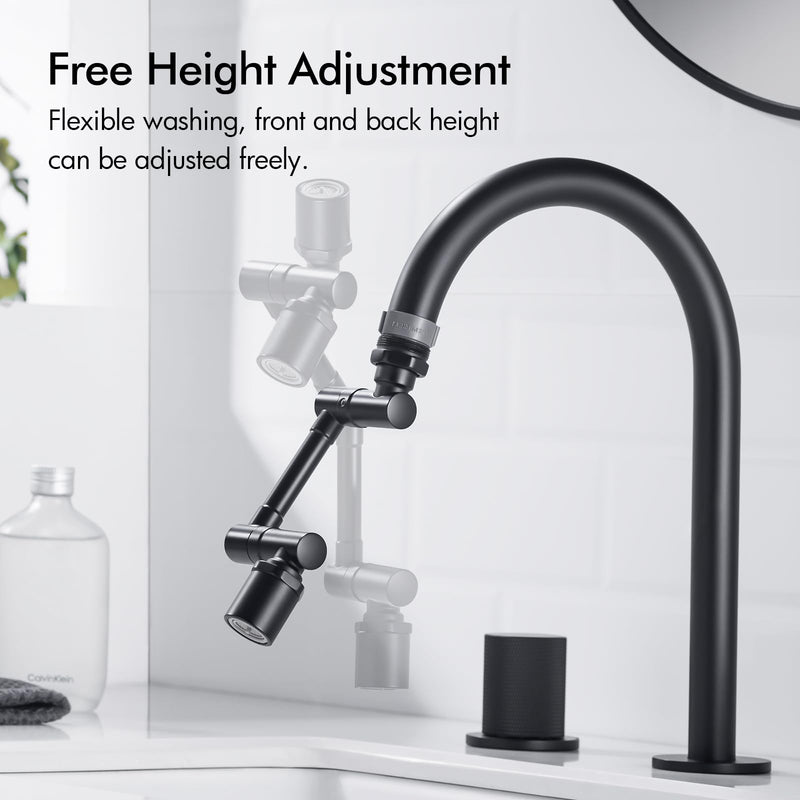 BAGNOLUX Brass 1080° Swivel Black Faucet Extender for Bathroom Sink, 2 Modes Rotating Faucet Extension Spout, Universal Splash Tap Aerator Attachment Adapter for kitchen Sink, Robotic Arm Water Matte Black-2