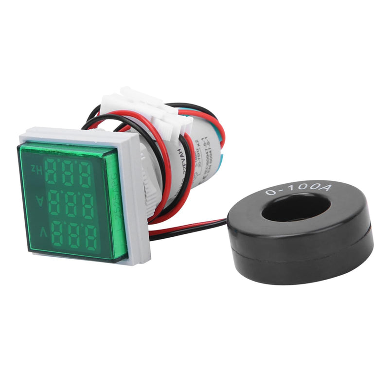Digital Ammeter Voltmeter, AC Voltage Current Frequency Meter with 3-Digit Display, 3-in-1 Multifunctional Tester for Machine Tools, Ships, Pressure Measurement (Green) | 3-Digit LED Display, 20-75Hz, ±2%, for Machine Tools/Boats, 3-in-1 Green