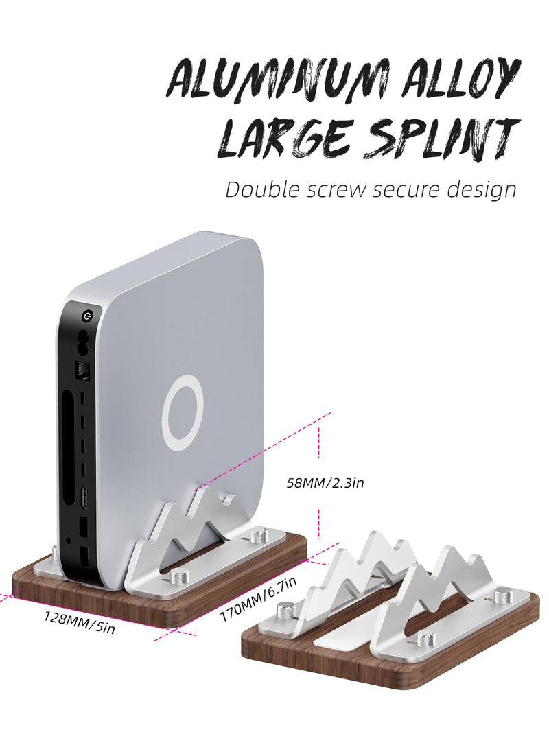 Walnut Wood MacMini Vertical Stand for MacMini M4 M3 M2 M1(2010-2024), Compatible with Mini pc/Small/Micro Desktop Computer Host, Desktop Dock Holder Slot Width(1-2.2 inch) FBK03M (03M)Mini PC Stand