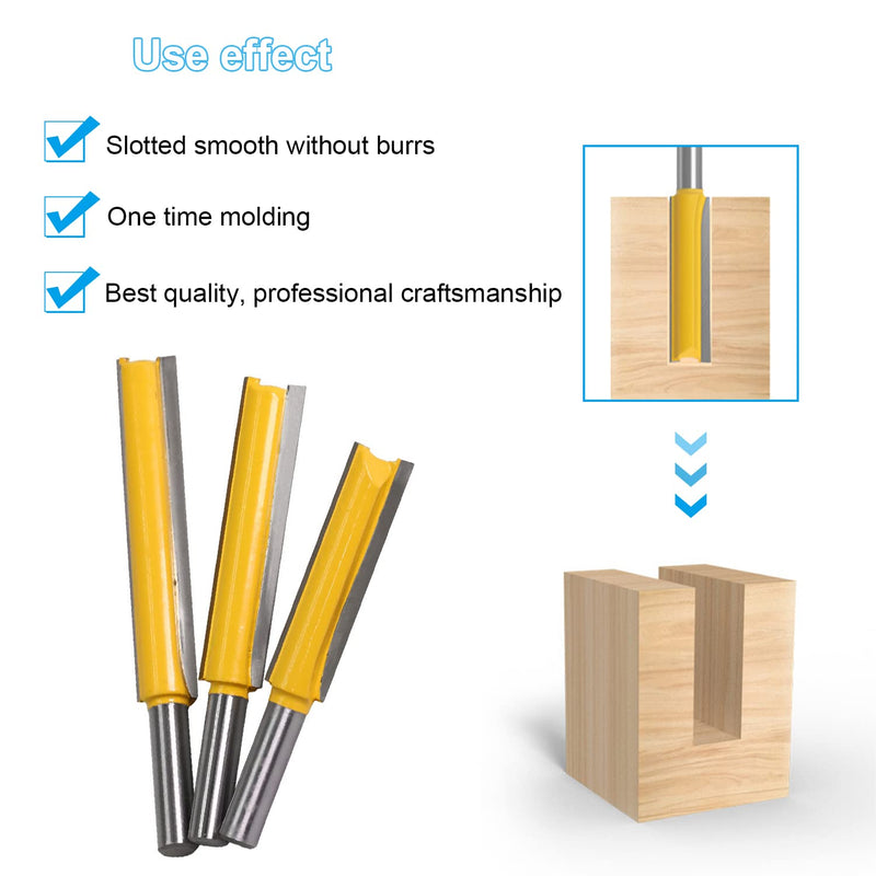 Pack of 4 cutters for routers, 8 mm shank, extra long flush cutters, for wood cutters, cutting, groove milling (72 mm, 83 mm, 96 mm, 109 mm)