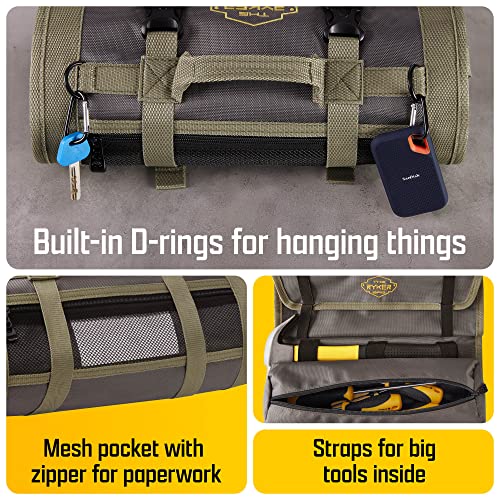 The Ryker Bag PRO Tool Roll Organizer - Motorcycle Tool Bag With 4 Detachable Pouches & Wrench Organizer for Mechanic - Small Car Portable Tool Bag - Gifts for Dad