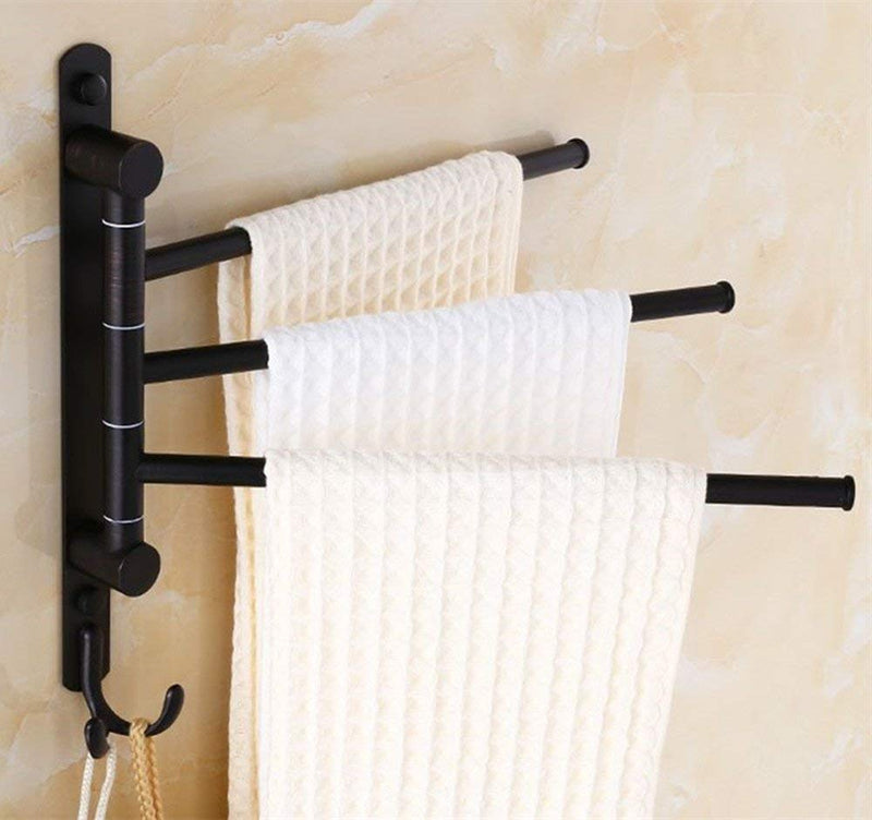 ELLO&ALLO Oil Rubbed Bronze Swing Out Towel Racks for Bathroom Holder Wall Mounted Towel Bars with Hooks 3-Arm Round Bar