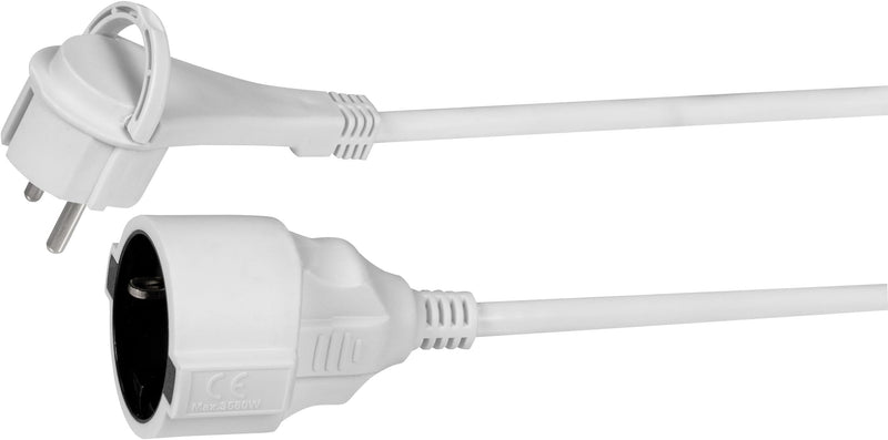 Meister Plastic Extension Cable with Flat Connector 2 m - Indoor (IP20) - Schuko Coupling - White 2 m (Model 2)