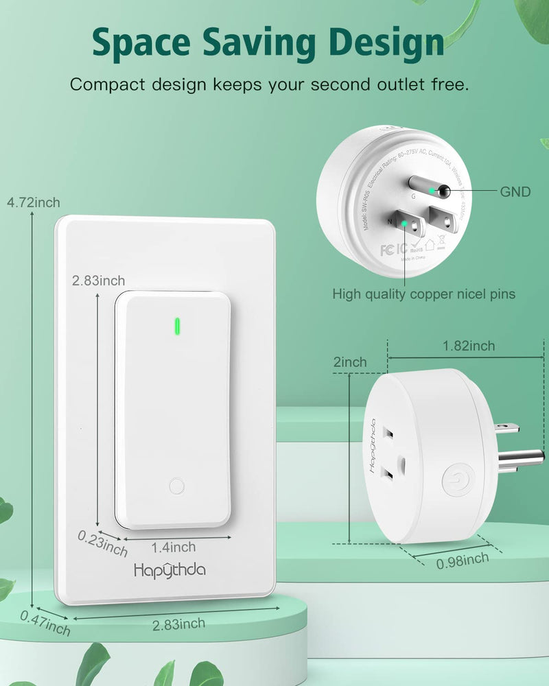 Remote Control Outlet, Wireless Wall Mounted Light Switch, 15A/1500W Remote Outlet for Light & Small Electrical Appliance, 300 Feet RF Range, Anti-Surge 4000V, 1 Remote and 2 Outlets 2 Outlets & 1 Remote