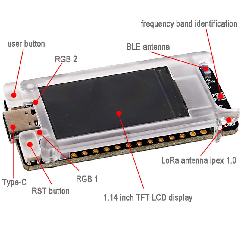 915MHz LoRa Mesh Node T114 V2 SX1262 Development Board nRF52840 w/1.14" inch TFT LCD Display + 915 MHz Antenna LoRa for Meshtastic LoRaWAN