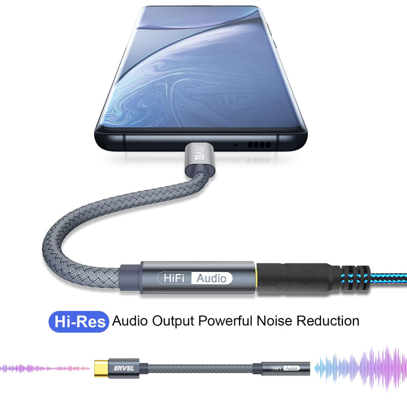 ENVEL USB C to 3.5mm Female Headphone Adapter, 2 Pack Type C to Aux Audio Dongle Cable Compatible with iPhone 15 Pro Max Samsung Galaxy S23 S22,iPad Pro 2022/2021/2020,Google Pixel 5/6/7 gray