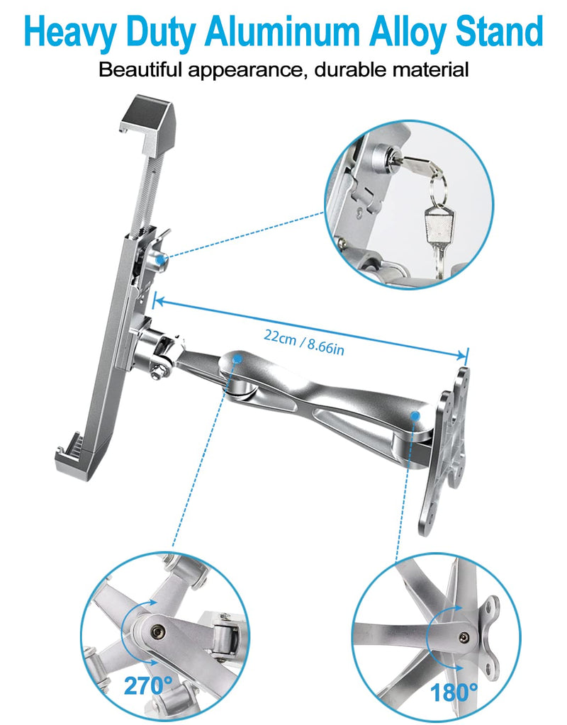 woleyi Anti-Theft Tablet Wall Mount Holder for 7-11" Tablets, Heavy Duty 360° Swivel Tablet Holder Stand with Security Lock and Key, Compatible with iPad Pro 9.7/10.5/11, Air, Mini, Galaxy Tabs