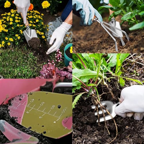 13-Piece Garden Tools Set with Tote Bag & Apron, Repotting Mat - Stainless Steel Heavy Duty Planting Kit, Ergonomic Non-Slip Handles - Gardening Gift for Women, Mom, Home Gardeners WHA-13PCS