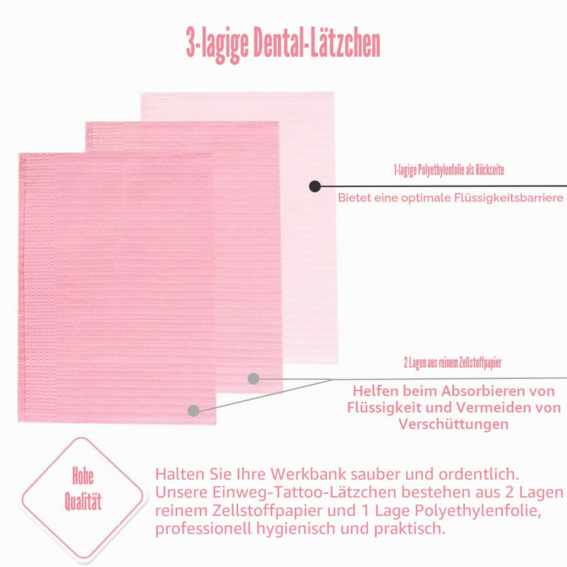 Pack of 60 Disposable Dental Boxes for Patients, 13 x 18, 3-Layer Waterproof Piercing Tattoo Paper Napkin Cloth for Dental Clinic, Tattoo Station and Salon (Pink) pink