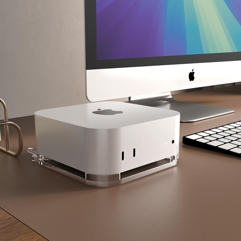 Clear Acrylic Desktop Stand for Mac mini M4/M4 Pro 2024 – Enhanced Cooling & Easy Access Design | Anti-Slip Rubber Feet, Transparent Mac mini Holder