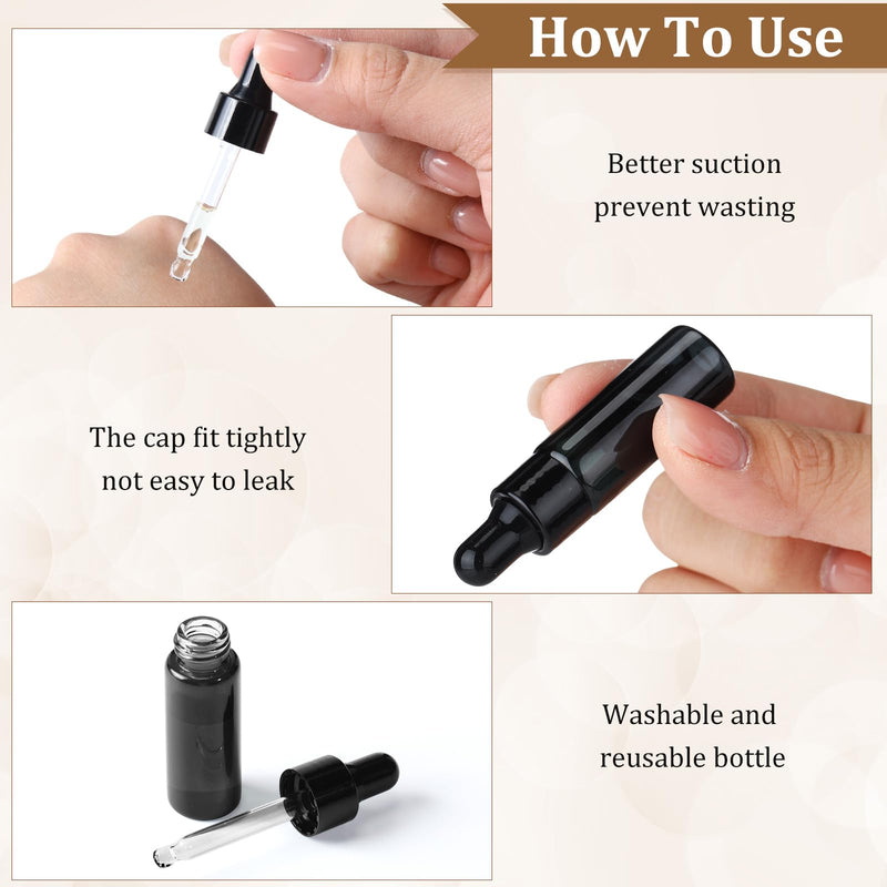 Bokon 100 Pcs Glass Dropping Bottles Mini Essential Oil Dropper Bottles Empty Sample Vials with Black Cap Tiny Storage Jars with Dropper for Perfumes Cosmetic Liquid Aromatherapy Lab(Black,5 ml) 5 ml