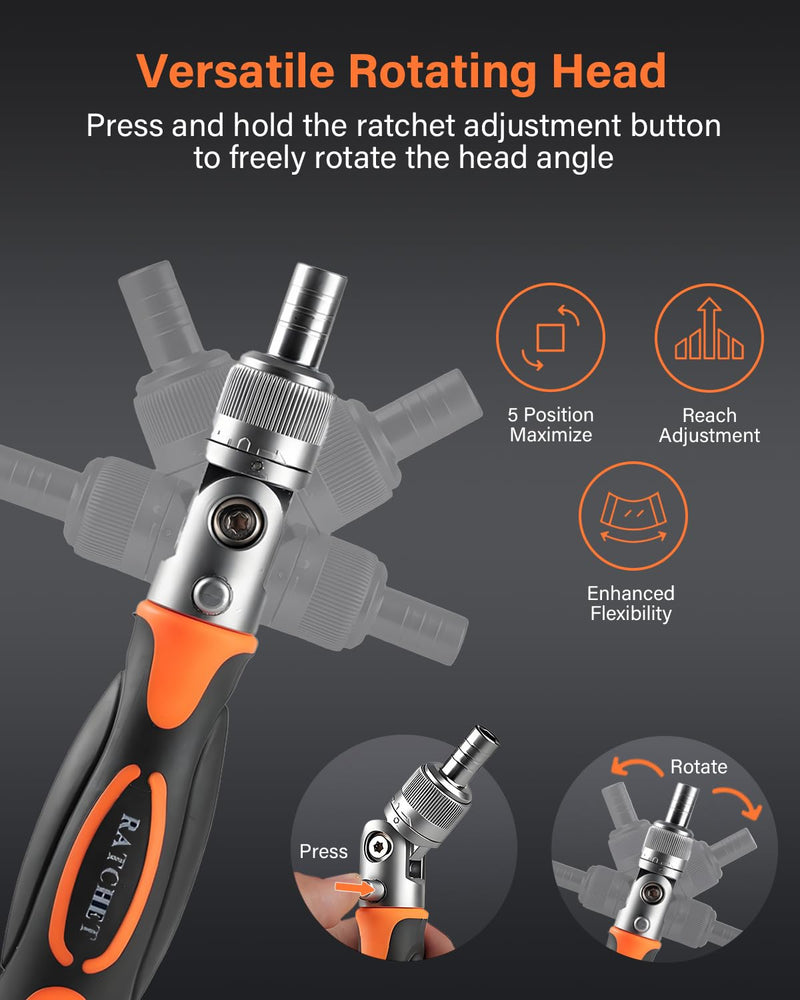 Ratcheting Screwdriver Set, 68 in 1 Socket Set & Magnetic Screwdriver Bit Set with Rotatable Ratchet Handles, Extensions Bar and Storage Case for Phone, Computer, Bike, Car, Electronics Maintenance 68 PCS Orange