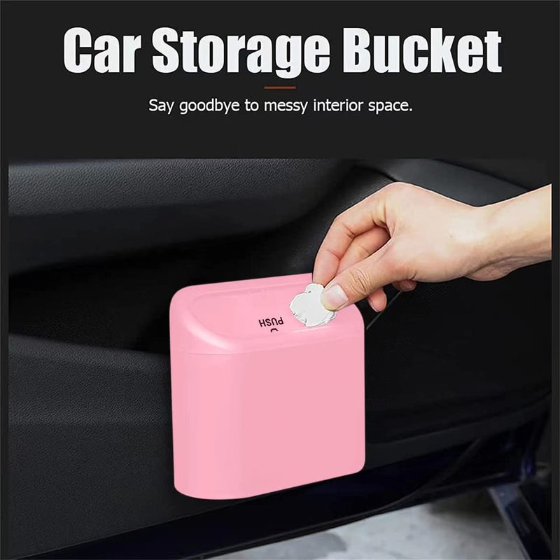 Car Trash Can, Mini Trunk Push Hanging Portable Car Bin with 2 roll Disposable Trash Bag for Car, Home, Office. (Car Trash can Pink) Car Trash can pink