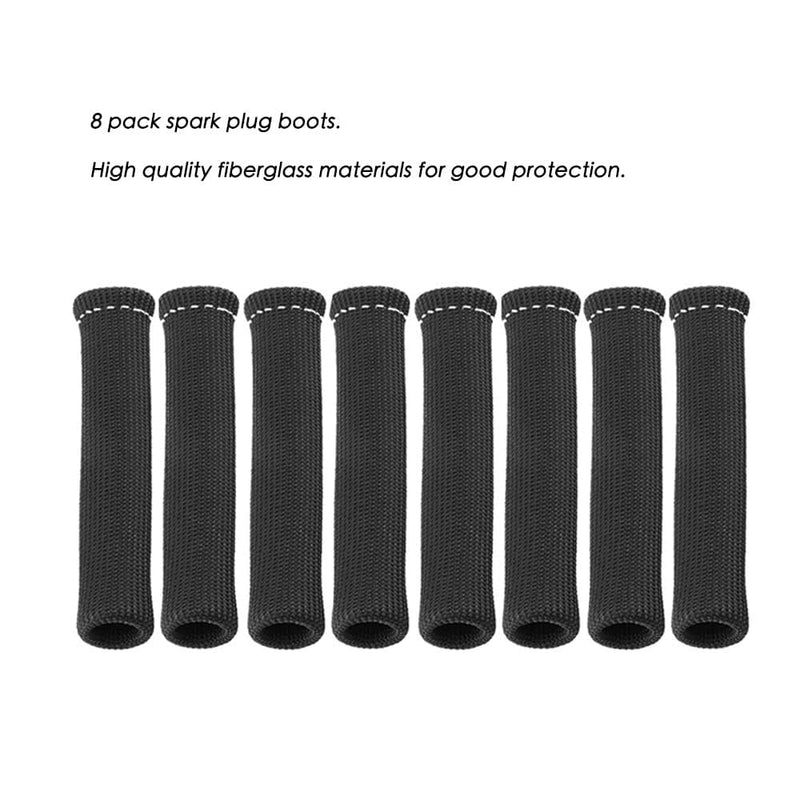 Spark Plug Wire Boots Thermal Protection Insulator Sleeve, 2500 Degree Heat shield Cover Wrap 6 inch for Car Truck 8PCS （Black) Black