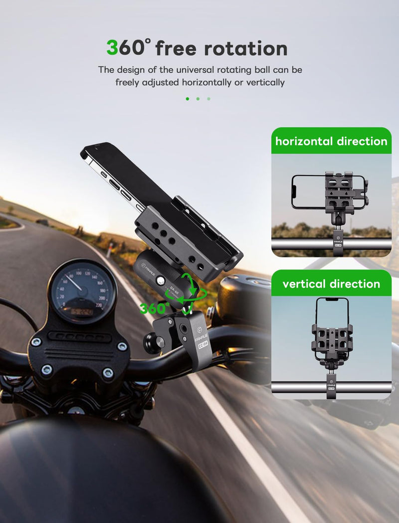 FANAUE CC-04F Anti-theft Handlebar Base Mount Strong Rod Clamp with 1 Inch Ball Head for Rails 0.5" to 2.0" Diameter, Compatible with RAM Mounts B Size Double Socket Arm & Bike Motorcycle Phone Holder