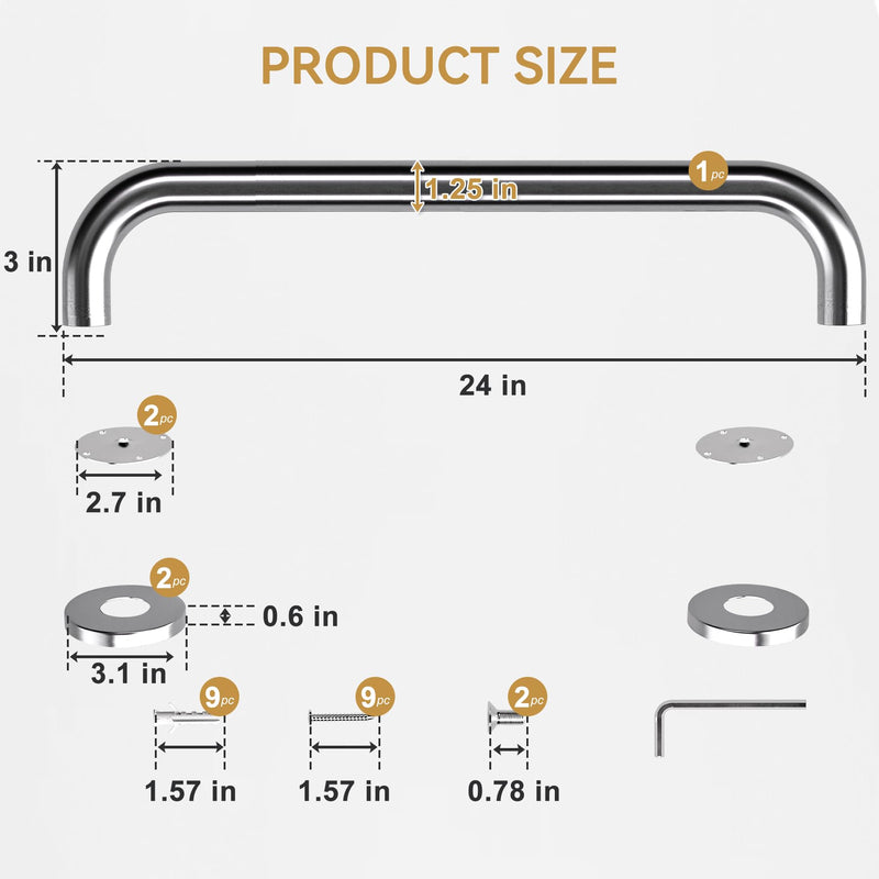 AmazerBath Grab Bars for Bathtubs and Showers Anti Slip, 24" L x 1.25" D, Handicap Grab bar Stainless Steel, Shower Grab Bars for Seniors, Bathtub Handle Grab Bars for Bathroom Holds 500LBS 24"L x 1.25"D Brushed Nickel