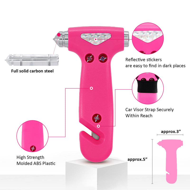 Car Safety Hammer for Lady, Pink 3-in-1 Emergency Escape Tool with Window Breaker and Seat Belt Cutter, Safety Emergency Car Escape Tool Gift for Family