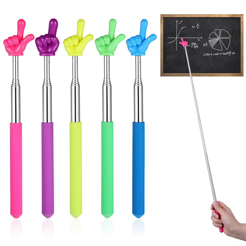5 Pcs Telescopic Teachers Pointer, Retractable Finger Pointer Sticks Extendable Hand Pointers Stick for Elementary School Kindergarten and Teacher Supplies Interactive Learning (5 Colors)