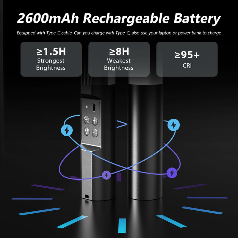 Handheld RGB Studio Tube Light with 1000 Lumens & Rechargeable 2600mAh Battery & Adjustable Brightness & Color, LED Light Stick for Photography, Video, Gaming