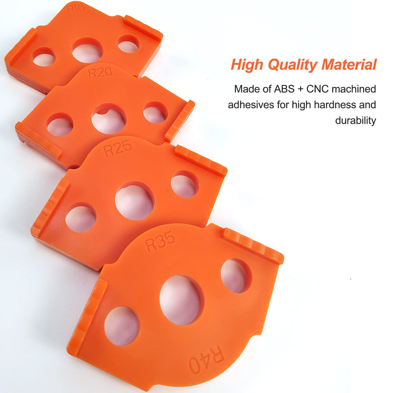 Pack of 4 milling templates for router, radius jig router templates, for hand edge trimmer, engraving machine, woodworking tool (R5 R10 R15 R20 R25 R30 R35 R40) orange