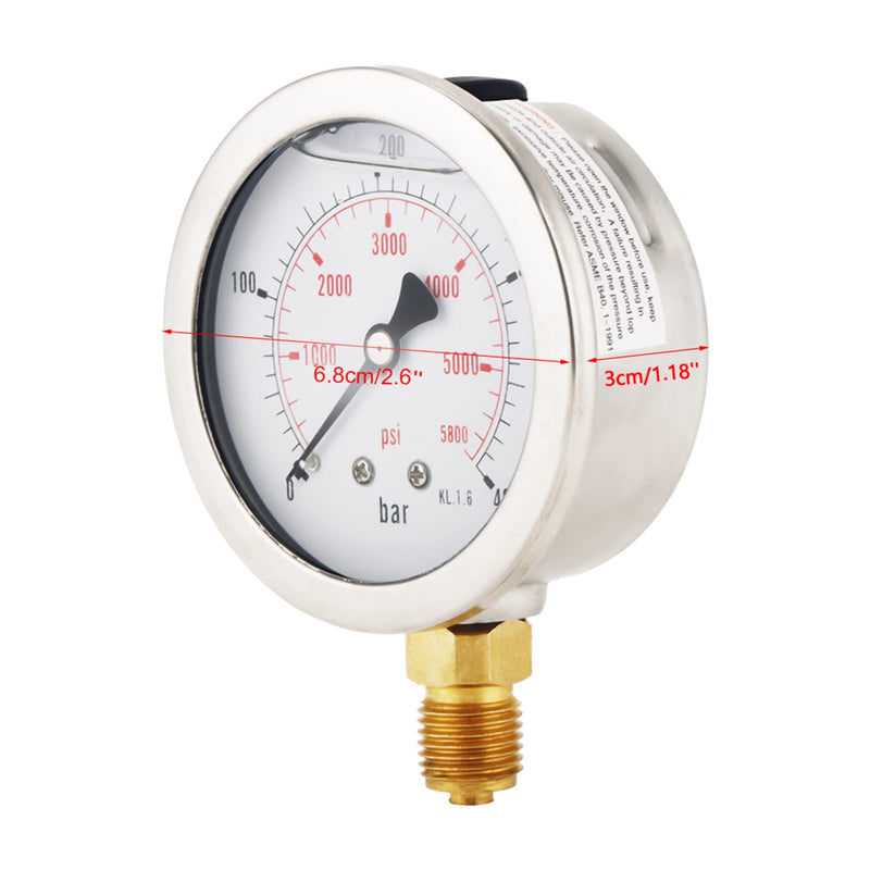 Hydraulic Pressure Gauge 0-400 Bar 0-5800PSI G1/4 63mm Dial Hydraulic Pressure Gauge