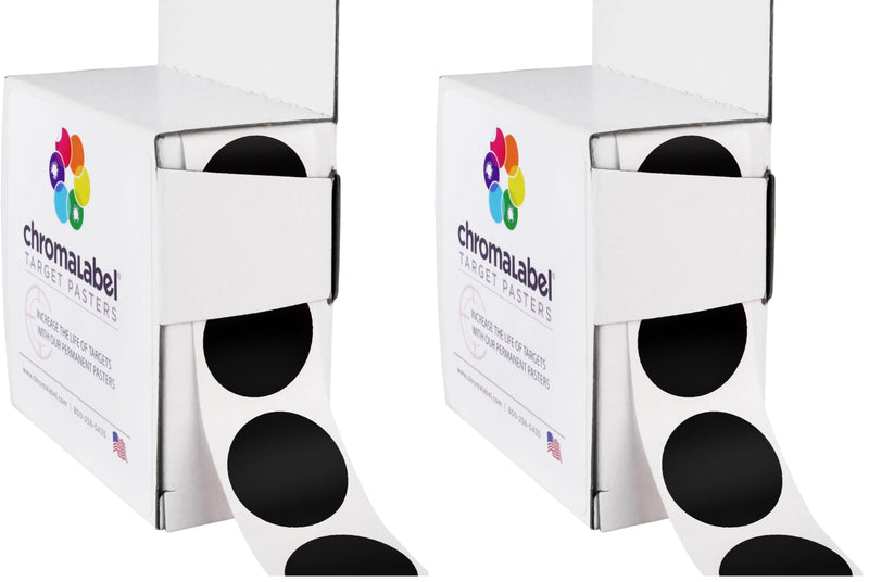 ChromaLabel 1 Inch Permanent Round Target Pasters for Shooting and Marksmanship, 1000 Labels per Dispenser Box Black 1" Diameter (Pack of 2)