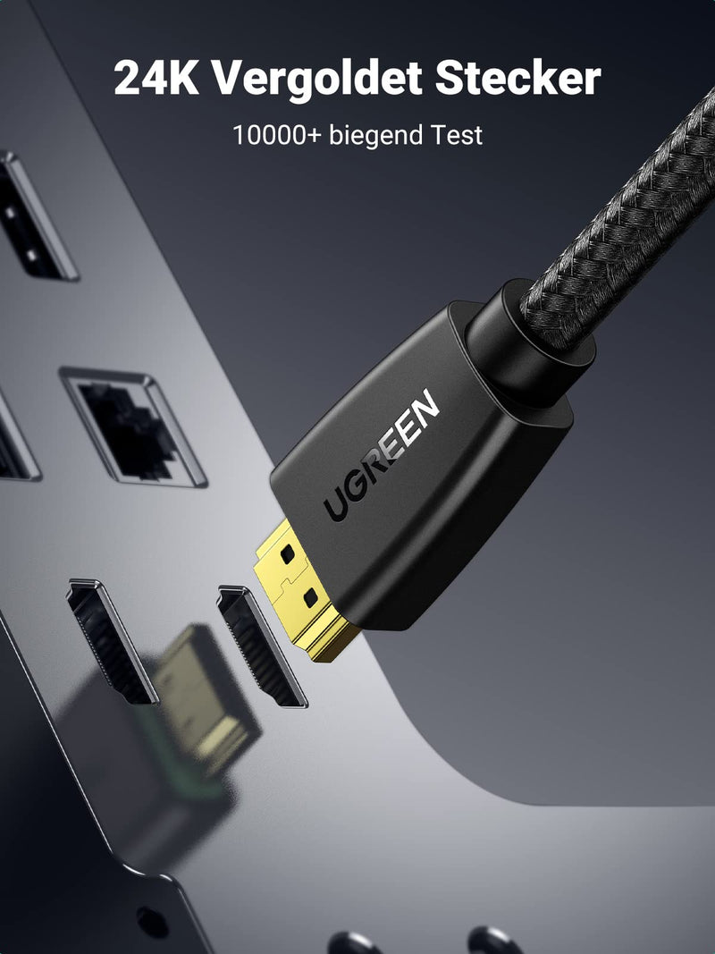 UGREEN HDMI cable 4K 60Hz UHD 2.0 HDMI ARC cable HDR 3D high speed 18Gbps with Ethernet gold-plated compatible with TV, monitor, Blu-ray, PS5/PS4/PS3, Xbox Series S, soundbar (2M 2.0 meters