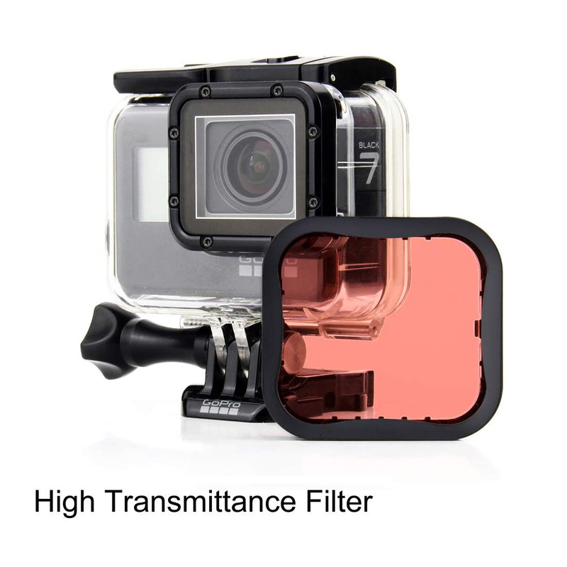 Waterproof Housing Case with Dive Filter for GoPro Hero 7 Black, Hero 6 Black, Hero 5 Black, Hero (2018) Camera - 45 Meters Underwater Photography - with Red, Light Red and Magenta Filters Waterproof Housing+Filters for Hero 5/6/7 Black