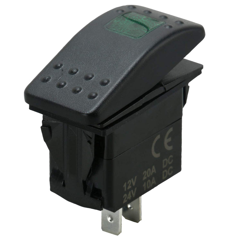 Amarine Made 2-Pack of 12v 20 Amp Waterproof LED On/Off Boat Marine SPST 3P Rocker Switch with Light (Green)