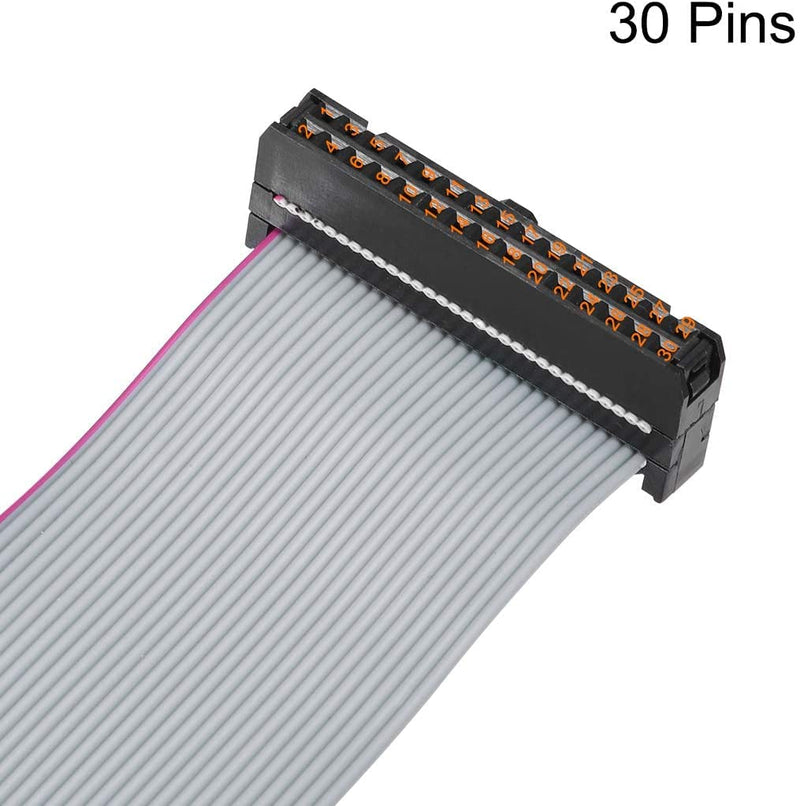 Heyiarbeit 3pcs IDC 30 Pin Connector Gray Wire Flat Ribbon Cable Connector Length 30cm 2.54mm Pitch 30p