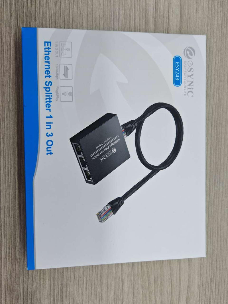 eSynic Ethernet Splitter 1 to 3 Portable 1000Mbps High Speed Network Splitter Durable Metal Case Gigabit RJ45 Internet Splitter for LAN RJ45 ethernet Cable Splitter Work with Cat5/5e/6/7/8 Cable ESY243