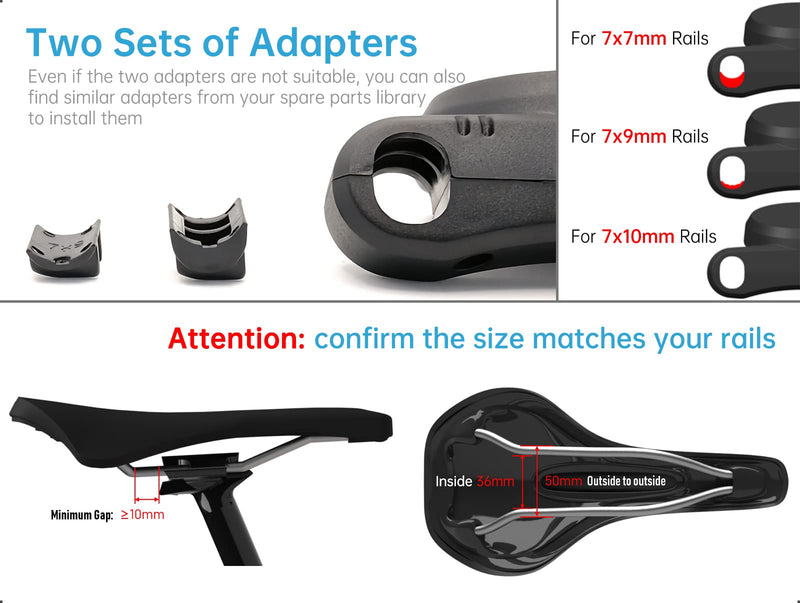Bike Hidden Mount for Airtag Under The Seat, Bike GPS Tracker Anti-Theft Protection. Waterproof Bicycle Saddle Holder for Most Bikes Seat Rails, and Two Install Adapters Included - 2 Pack B-Seat Rails [2 Pack]
