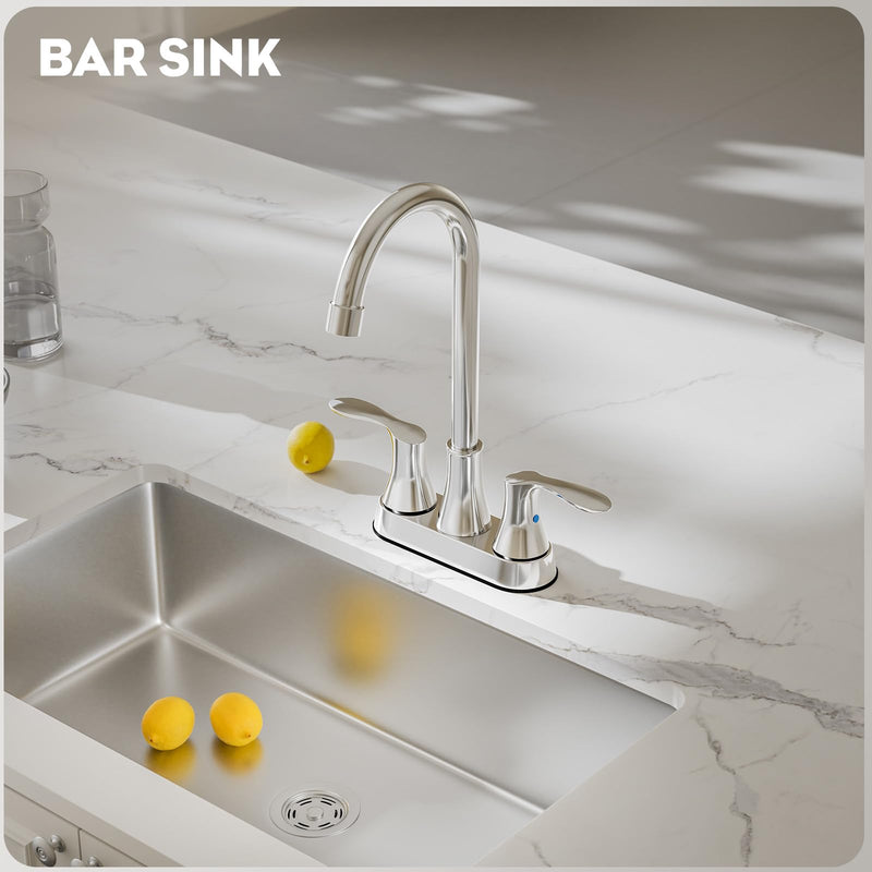 Phiestina Commercial Bar Sink Faucet 4 Inch Center Deck Mount, Utility Laundry Faucet for Sink, 2 Hole Chrome Polished with Dual Lever Handles, BARTY36-11H-C 11 IN Hight