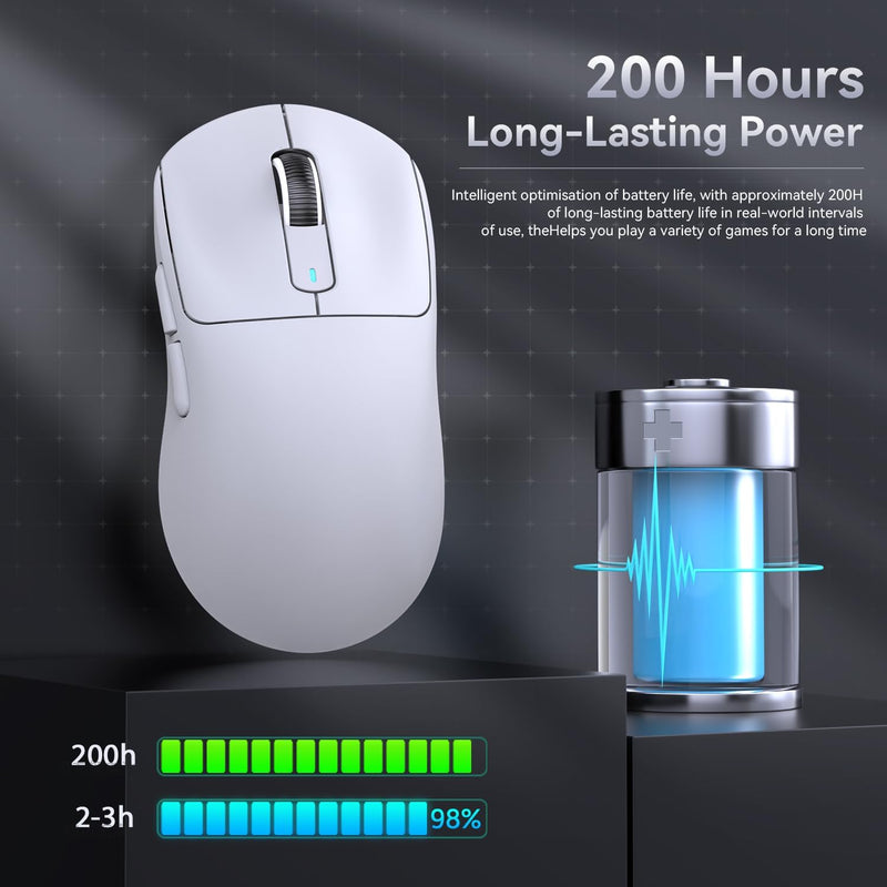 x Attack Shark X3 Wireless Gaming Mouse, 49g Ultralight, PixArt PAW3395 26000 DPI, Bluetooth/2.4Ghz /Wired Tri-Mode, 200Hrs Rechargeable Battery, Kailh GM8.0 Switch for PC/MAC/Win - White