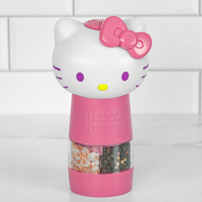 Uncanny Brands Sanrio Hello Kitty Salt and Pepper Grinder – Dual Chamber Electric Mill with Adjustable Coarseness and LED Light – Battery Powered