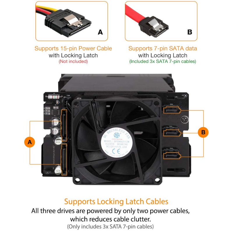 ICY DOCK Hot Swap 3 Bay 3.5 Inch SATA/SAS HDD Docking Enclosure Mobile Rack in 2 x 5.25 Inch Drive Bay (Include 3X SATA Cables) | flexiDOCK MB830SP-B