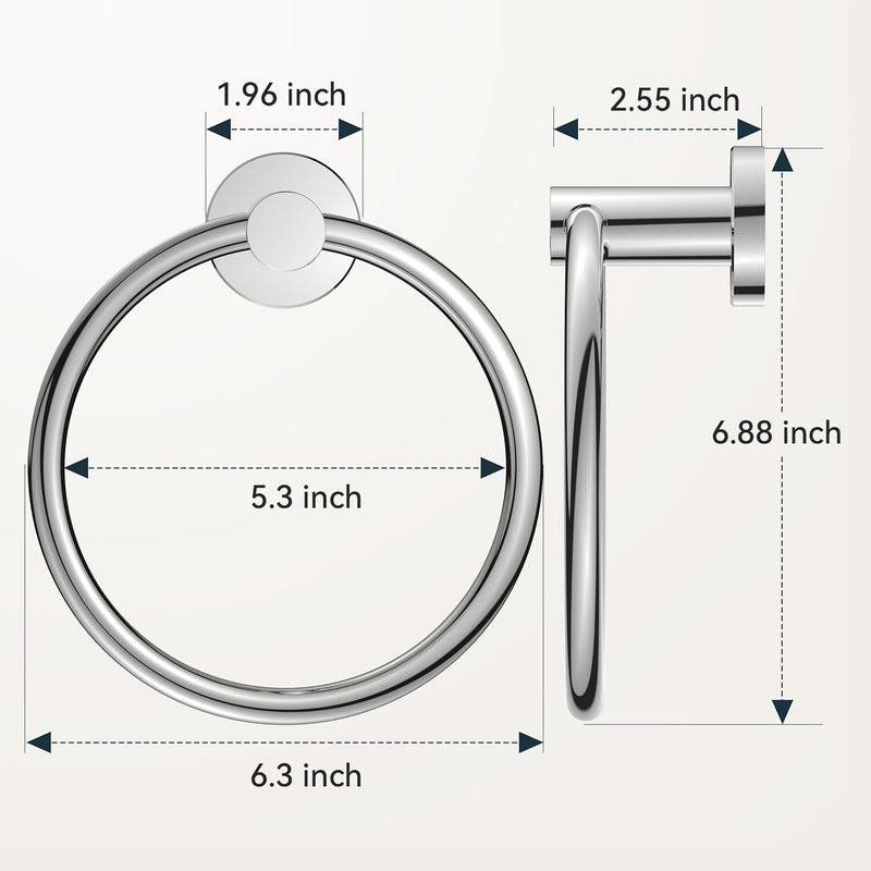 FORIOUS Towel Ring, SUS304 Stainless Steel Modern Hand Towel Holder Rack Hanger Round for Bathroom Wall Mounted, Ideal for Bath, Kitchen, RV, Chrome(2 Pack) 2