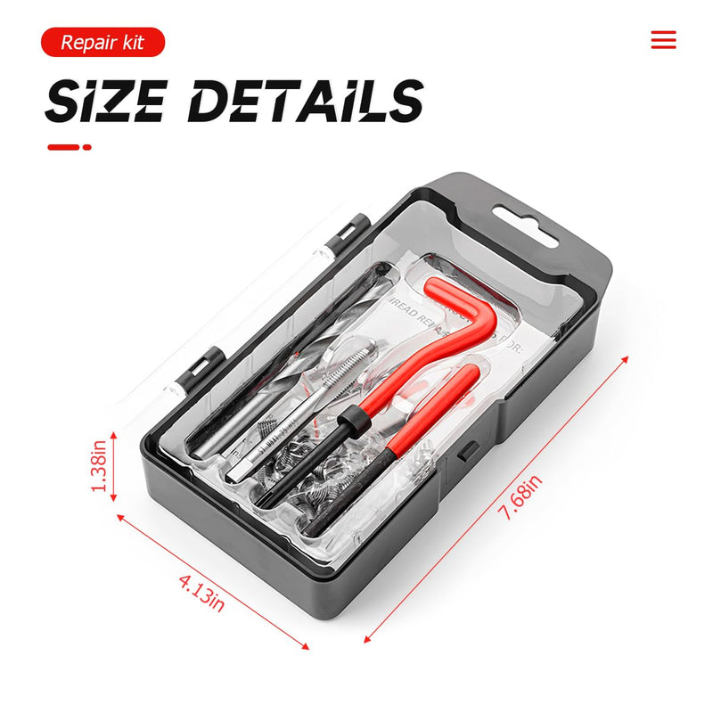 BELOMI Helicoil Thread Repair Kit, Metric and SAE Repair Tools with HSS Drill Bit and Thread Inserts, Auto Repairing Tool for Damaged Thread M8 x 1.25 mm Size, Universal Car Accessories