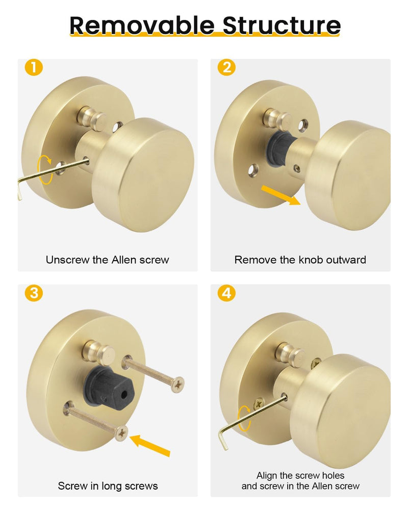 goldenwarm Gold Door Knobs Interior, Heavy Duty Zinc-Alloy Privacy Brushed Gold Interior Door Knobs, Brushed Brass Indoor Doorknobs for Bedroom, Bathroom (1 Pack) 1