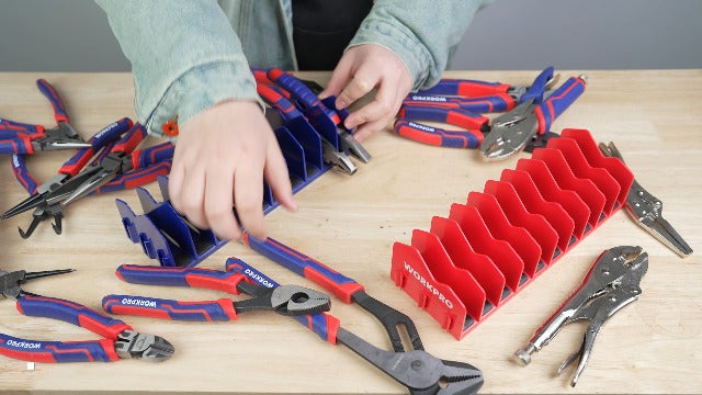 WORKPRO 4-Pack Plier Organizer Rack, 40-Slot Tool Organizer and Storage 4 Pack Blue &Red