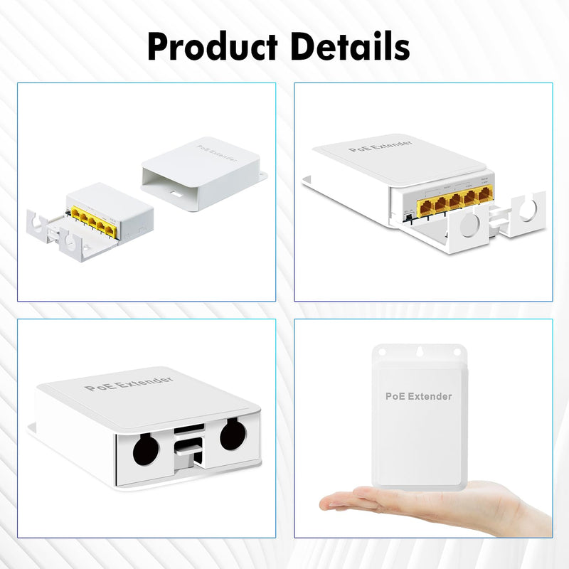 MokerLink Outdoor 5 Port Gigabit PoE Extender, IEEE 802.3 af/at/bt Repeater 90W, 10/100/1000Mbps, 1 In 4 Out, Wall Mount Waterproof Passthrough Switch 1000M Outdoor 5 Port