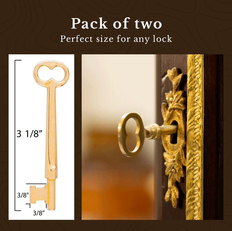 Solid Brass Skeleton Key w/Double Notched Bit - for House Doors with Mortise Locks | UA-51SK (2)