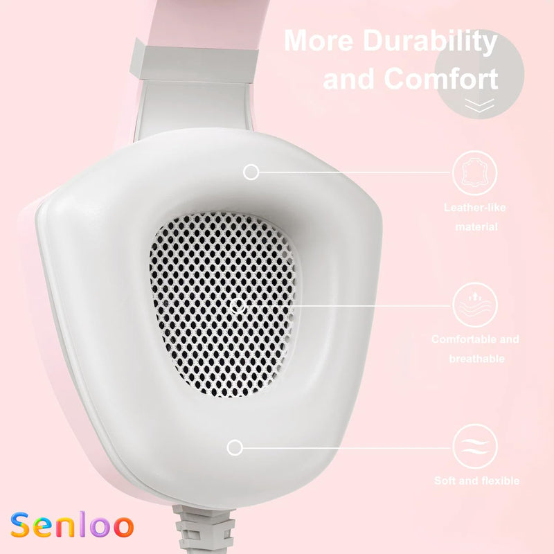 Pink Gaming Headset with Mic for PC Computer Mac Laptop, Over-Ear Wired Gaming Headphones with Microphone, Volume Control, Compatible with PS4 Xbox PS5 Controller Phone
