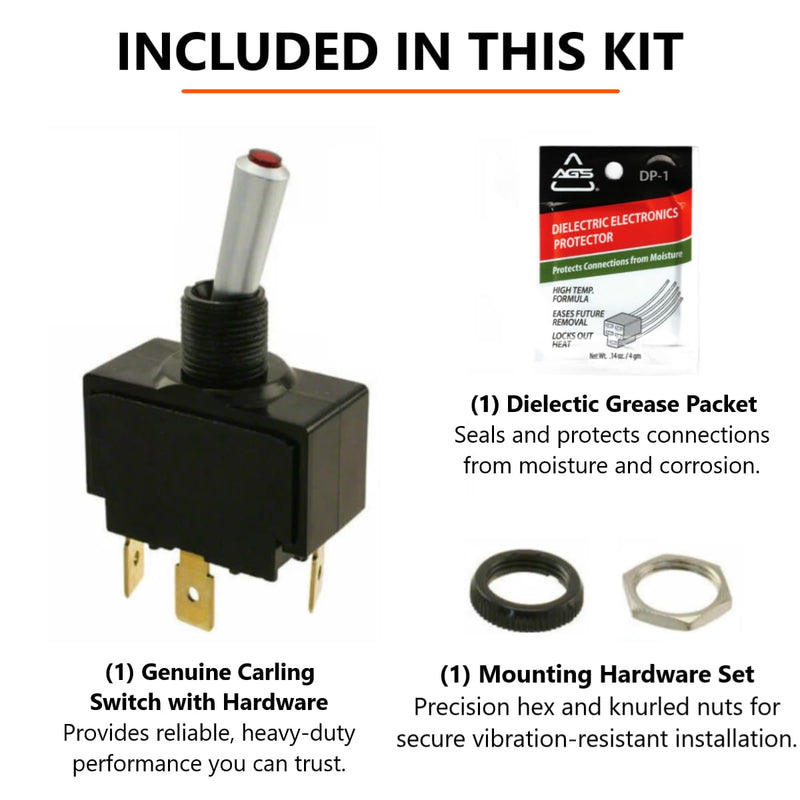 12V Marine Toggle Rocker Switch Kit, Genuine OEM Carling Marine Grade SPST On-Off Maintained, Red Lighted 15A Heavy Duty 3-Pin Panel Sealed for Boat Dash & Automotive