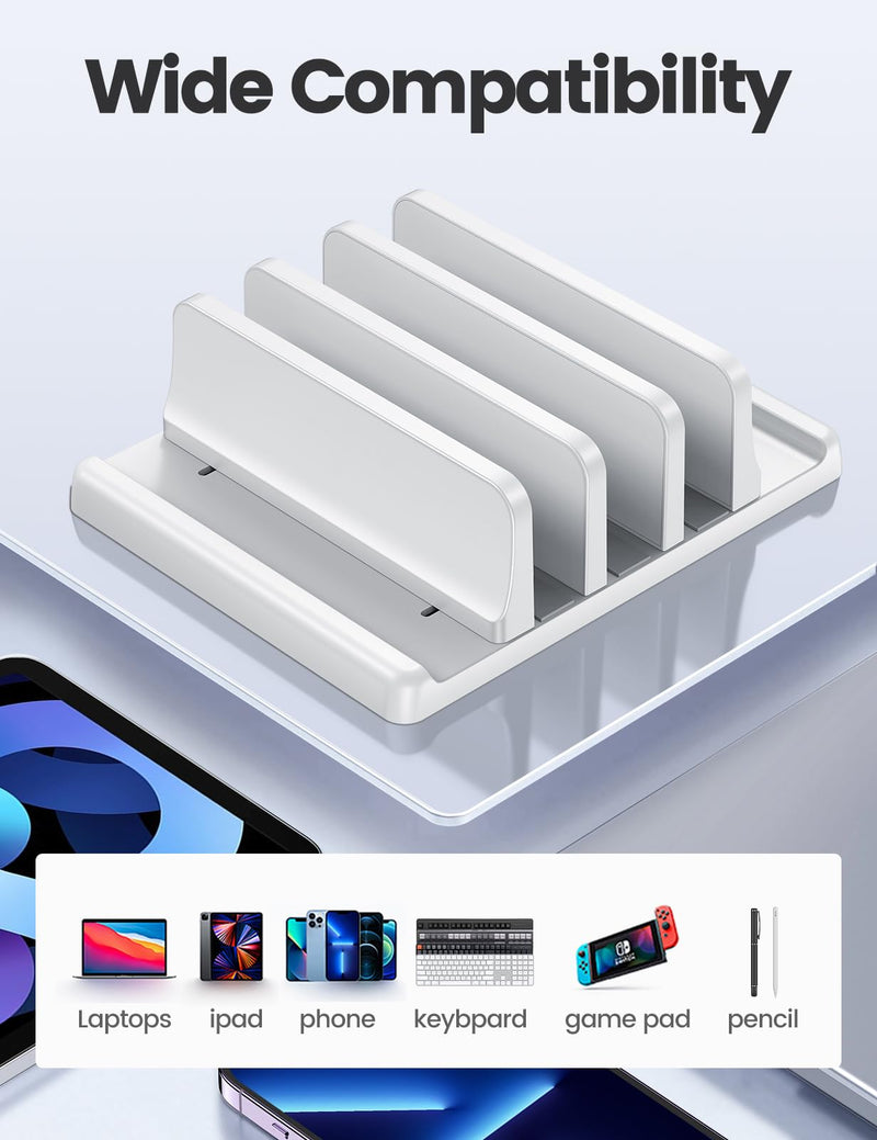 Vaydeer 3-Slot Vertical Laptop Stand Made of Premium ABS Plastics 5 in 1 Design Space-Saving Adjustable Desk Organizer for All MacBook/Chromebook/Surface (White) White