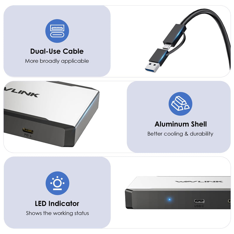 WAVLINK Triple Monitor Adapter for M1/M2/M3/M4 macOS Systems. Type-C&A Hosts, 100W PD in, 3 HDMI 2 DP Available, Triple 4K@60Hz, SMI Driver Required